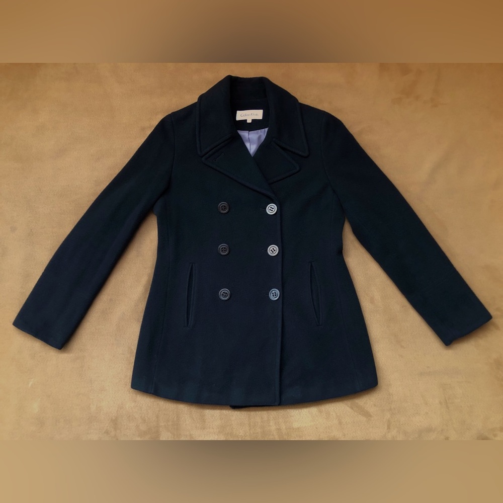 Calvin Klein Navy Blue Cashmere Blend Peacoat Size 8